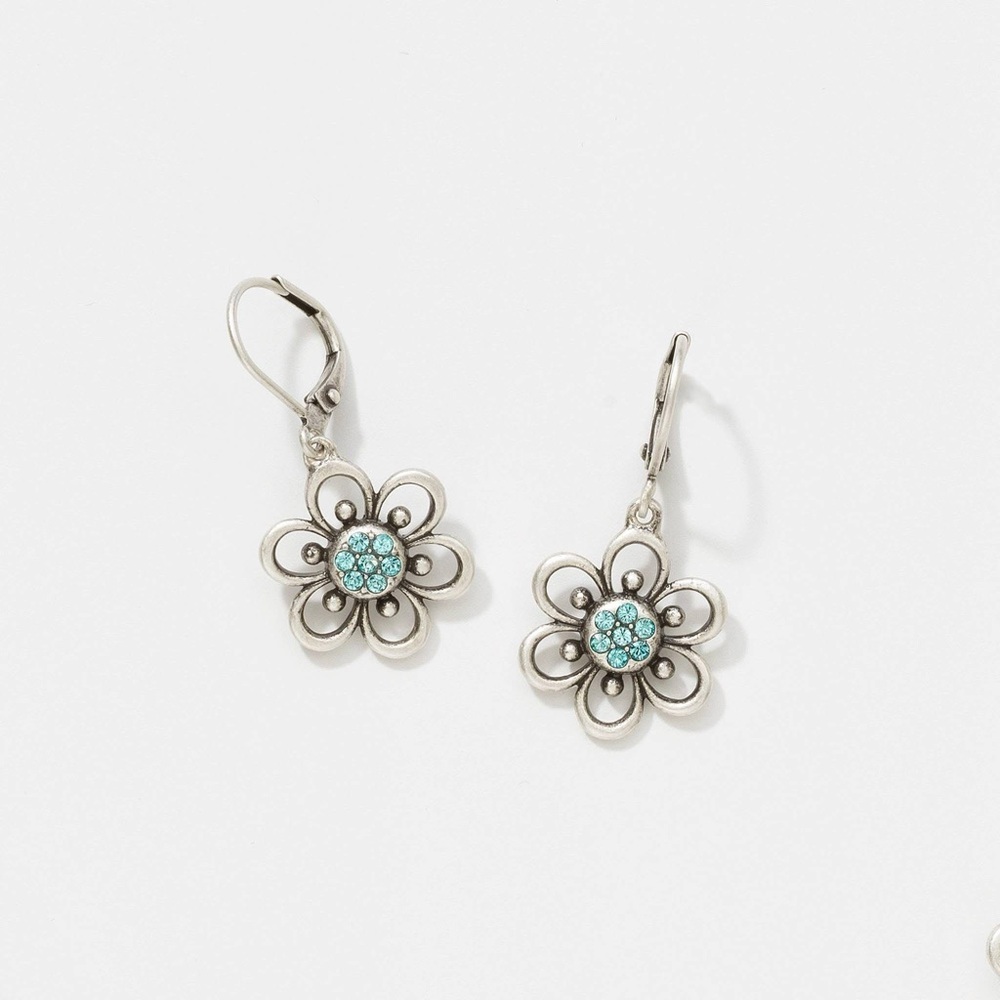 Touchstone Crystal by Swarovski Garden Variety Silver and Blue Floral Earrings
